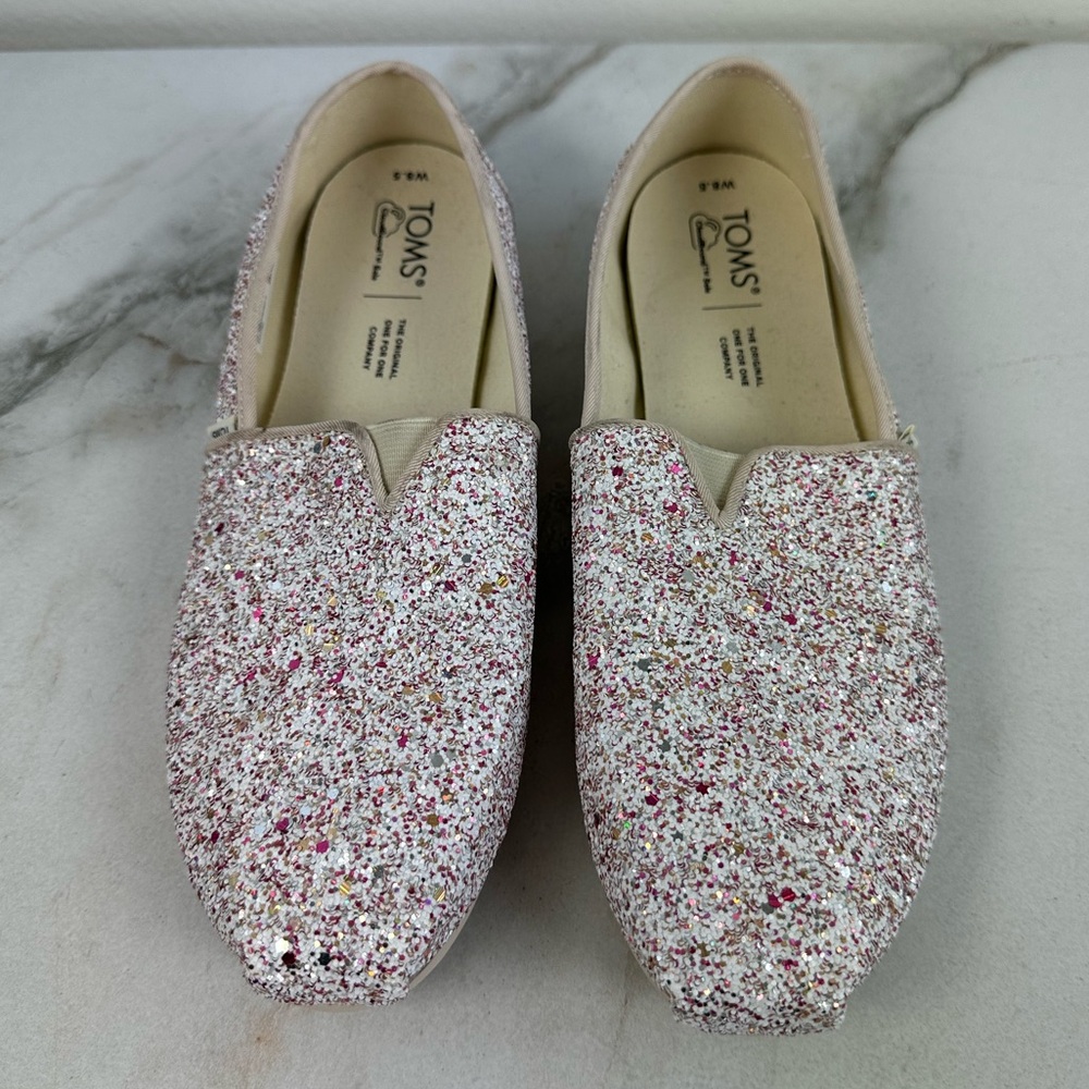 NWOT Toms Alpargata Natural Glitter Slip On Shoes Sneakers Flats Loafers, 8.5 - Picture 9 of 13